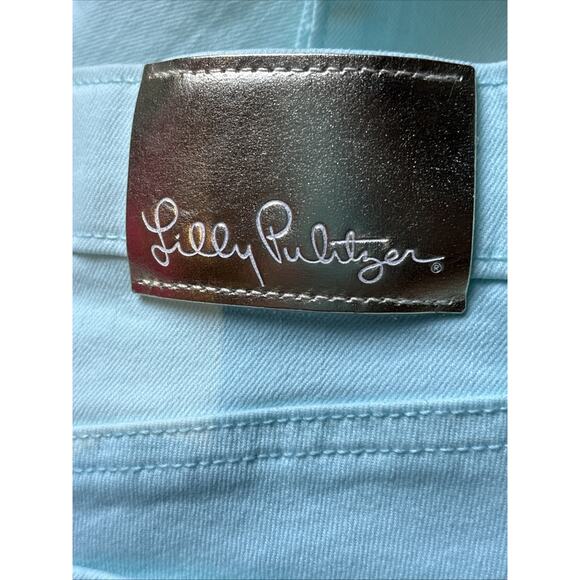 Lilly Pulitzer South Ocean High-Rise Skinny Jeans aqua blue sz 8 raw hem LOGO - Picture 7 of 12